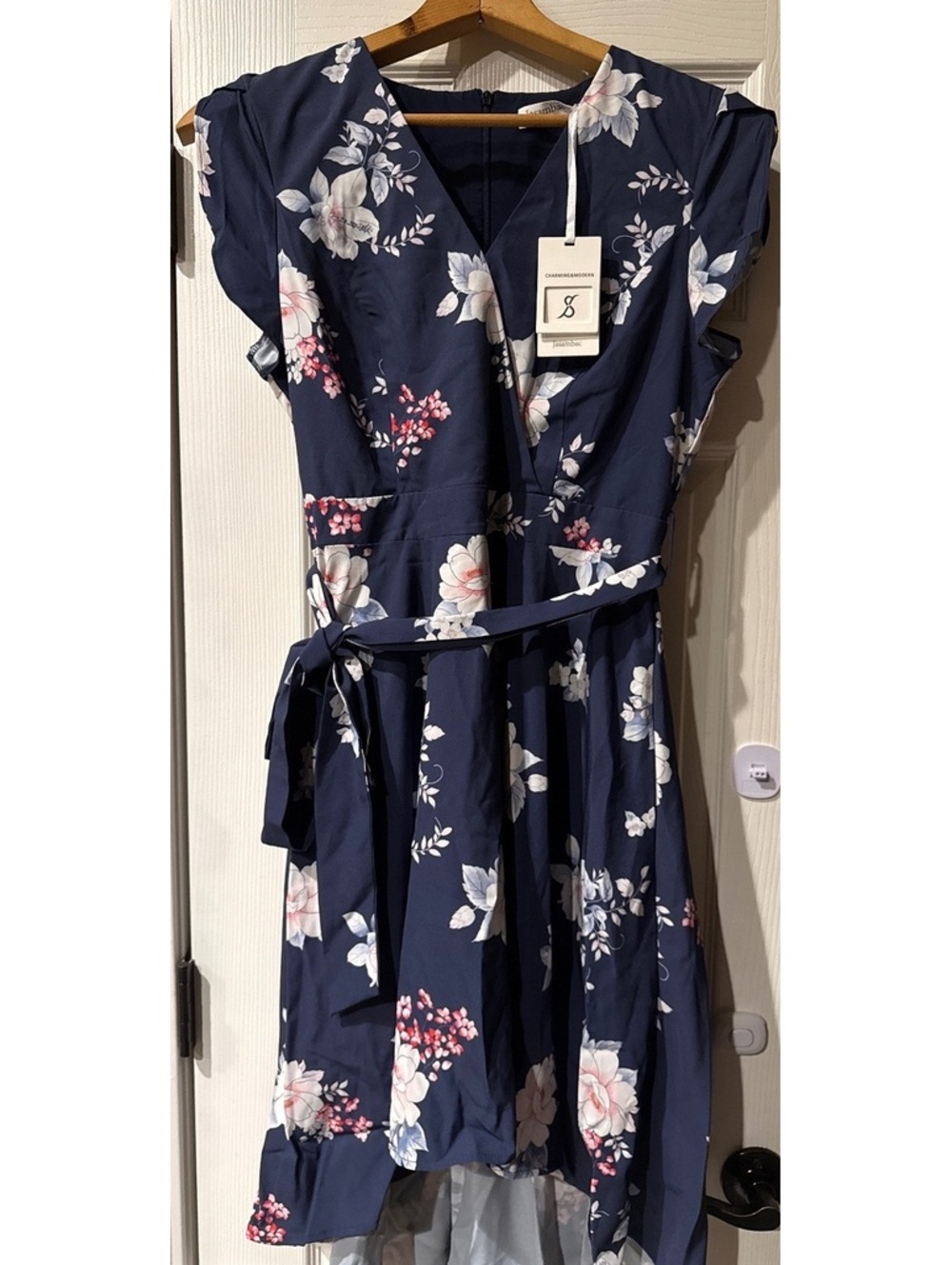 Jasambac Charming & Modern Navy Floral Wrap Dress